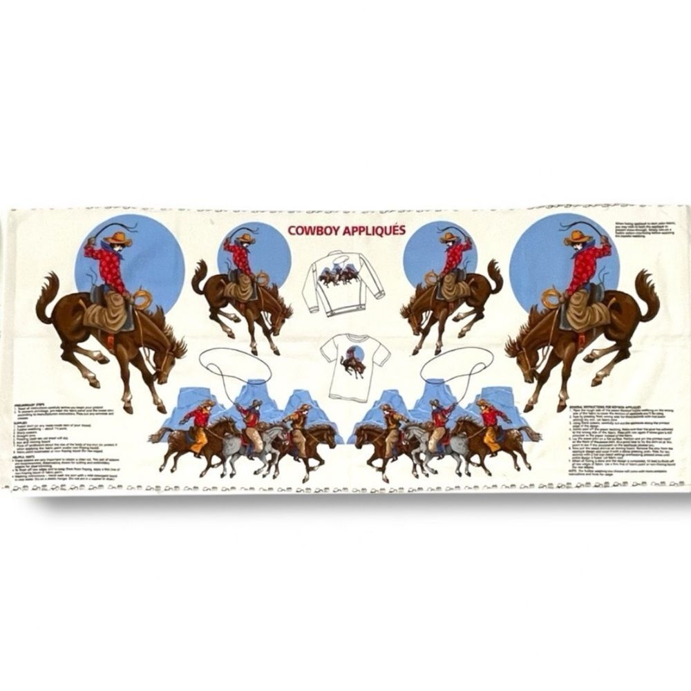 Vintage Western Rodeo Cowboy Bronco Appliqué Fabric Panel - Picture 2 of 15